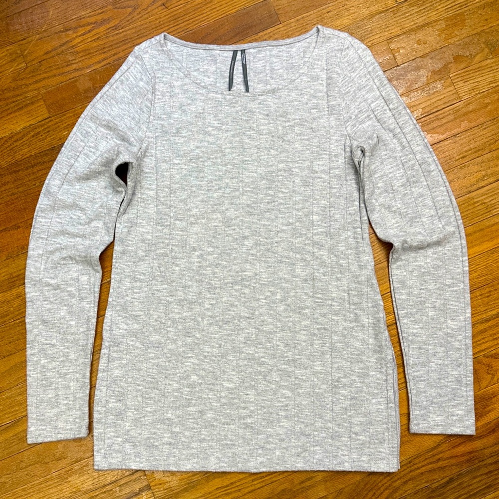 Anthropologie Sz Large Gray Ribbed Knit Boat Neck Side Slit L/S Sweater Tunic
